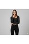 Women's Black Square Neck Crop Long Sleeve Viscose Blouse - 2