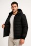 Men's Puffer Jacket with Hooded Zippers, Water-Repellent, Quilted Lining, Fabric Pockets, Winter Comfortable Fit - Black