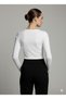 Women's White Long-Sleeve Crew Neck Long Viscose Blouse - 4