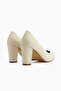 Emily Genuine Leather Beige Thick Heeled Women's Shoes - 5