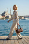 Women's Textured Plain Pattern Rectangular Form Fixed Handle Hand Shoulder Bag Woven Material Compact Size - 3