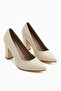 Emily Genuine Leather Beige Thick Heeled Women's Shoes - 6