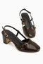 Judy Brown Metal Buckle Blunt Toe Heeled Women's Shoes - 5