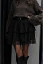 Black Layered Lace Detail Belted Skirt