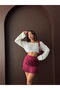Tasseled Scuba Suede Skirt - Burgundy |   F2030 - Claret Red - 2
