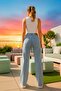 Julia 90's Light Blue Snow Stretch Fabric Super High Waist Loose Leg Denim Palazzo Pants - 4