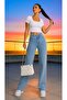 Julia 90's Light Blue Snow Stretch Fabric Super High Waist Loose Leg Denim Palazzo Pants - 5