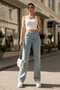 Julia 90's Light Blue Snow Stretch Fabric Super High Waist Loose Leg Denim Palazzo Pants