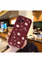 iPhone 15 Pro Compatible Burgundy Color Cute Cat Cherry and Bow Pattern Silicone Case - 2