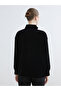 Black Mock Neck Corded Fabric Women's Sweatshirt - 4
