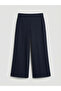 Navy Blue Women's Wide Leg Pants with Elastic Waist - 5