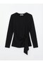 Black Crew Neck Women's Bodysuit with Tie Detail (S6) - 5