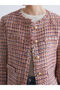 Nevavm Oval Collar Plaid Women's Tweed Jacket with a Difference - 4