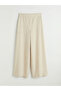 Beige Elastic Waist Wide Leg Women's Trousers - 5