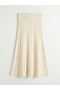Ecru Elastic Waist Knit Flared Skirt - 5