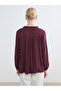 Burgundy Ruffled Mock Neck Blouse - 4