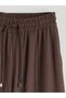 Brown Wide Leg Women's Trousers with Elastic Waist - 6