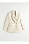 Beige Double-Breasted collar crepe women's blazer jacket - 6