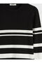 Black Crew Neck Striped Women's Knitwear Sweater - 6
