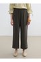 Khaki Elastic Waist Textured Wide Leg Women's Trousers - 3