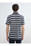 Navy Blue Polo Neck Striped Men's T-Shirt - 5