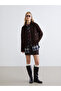 Brown Shirt Collar Women's Suede Look Coat - 2