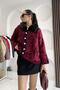 Gold Button Detail Fur Collar Leopard Cardigan - Burgundy Bordo - 6