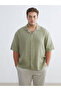 Khaki Comfortable Fit Resort Collar Short Sleeve Muslin Men's Shirt - 2