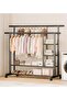 Large Capacity Rolling Garment Rack, Metal Clothes Rail with Shelves and Caster Wheels, Practical Wa