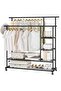 Metal Clothes Rack Organizer with Hanging Rod and Shelves, Rolling Garment Stand with Wheels for Eas
