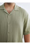 Khaki Comfortable Fit Resort Collar Short Sleeve Muslin Men's Shirt - 7