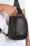 Black Leather Unisex Crossbody Bag Chest Bag Shoulder Bag with Headphone Outlet Daily Single Shoulder Bag - 2