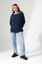 Women's Navy Blue Oversized Casual Comfortable Fit Boat Neck Knitwear Sweater - 7