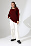 Women's Burgundy Oversized Casual Comfortable Fit Boat Neck Knitwear Sweater - 4