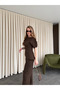 Brown Balloon Sleeve Asymmetric Blouse Pants Set - 25194 - 5