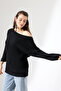 Women's Black Oversized Casual Comfortable Fit Boat Neck Knitwear Sweater - 6