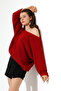 Women's Red Oversized Casual Comfortable Fit Boat Neck Knitwear Sweater - 7