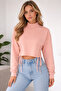 Women's Half Turtleneck Ruched Detail Crop Blouse Nsa-58030 - 3
