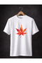 Unisex Red Leaf Patterned Printed Oversized Premium Cotton T-Shirt - 2