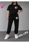 Women's Wide Cut T-Shirt Tracksuit Colorful Panda Set
