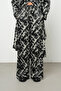 Women's Black Monochrome Line Patterned Silky Satin Look Palazzo Trousers