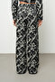 Women's Black Monochrome Line Patterned Silky Satin Look Palazzo Trousers - 4