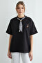 Scarf Detailed Crew Neck Embroidered Oversized T-shirt - 3