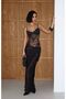 Women's Black Flock Printed Midi Satin Skirt Yel221802
