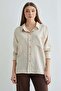 Striped Crepe Fabric Single Pocket Long Loose Shirt on the Back - 2