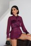 Women's Burgundy Chest Detailed Belted Tulle Shirt Yel221803 - 2
