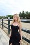 Women's Black Ruffle Detailed Maxi Dress Yel221756