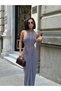 Women's Gray Gathered Halter Neck Maxi Dress Yel221754 - 2