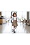 Ecru Inner Lace-Trimmed Faux Leather Salopet Skirt Suit