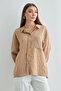 Striped Crepe Fabric Single Pocket Long Loose Shirt on the Back - 3